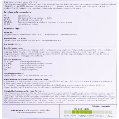 Nawóz organiczno-mineralny do warzyw z guano 1kg
