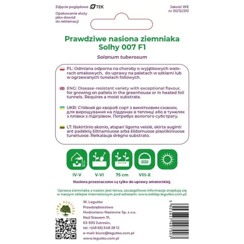 Nasiona prawdziwe ziemniaka SOLHY 007 F1