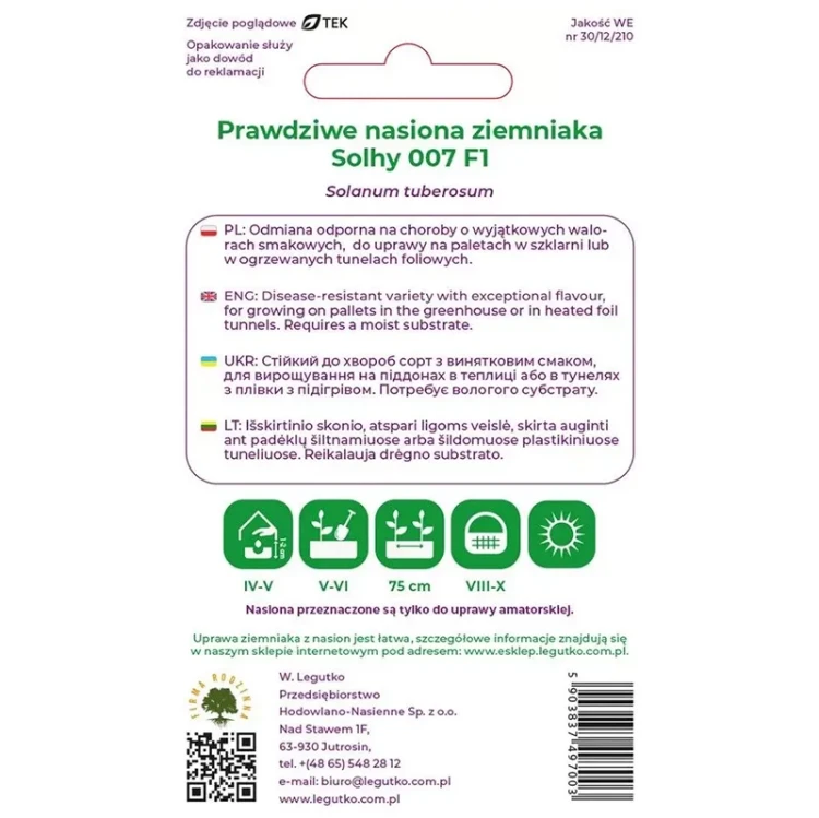 Nasiona prawdziwe ziemniaka SOLHY 007 F1