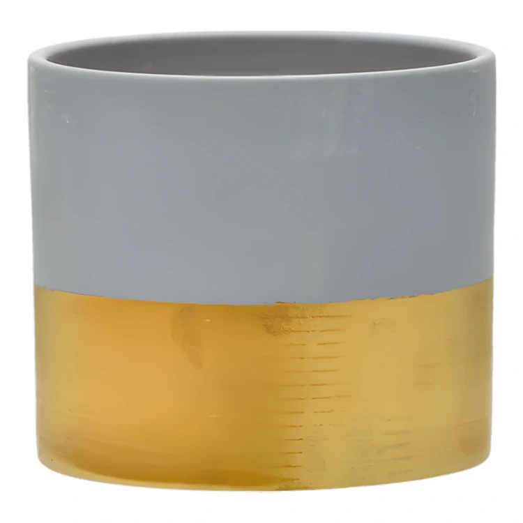 Ceramiczna osłonka z złotym pasem 15x15x13,2 cm szaro-złota