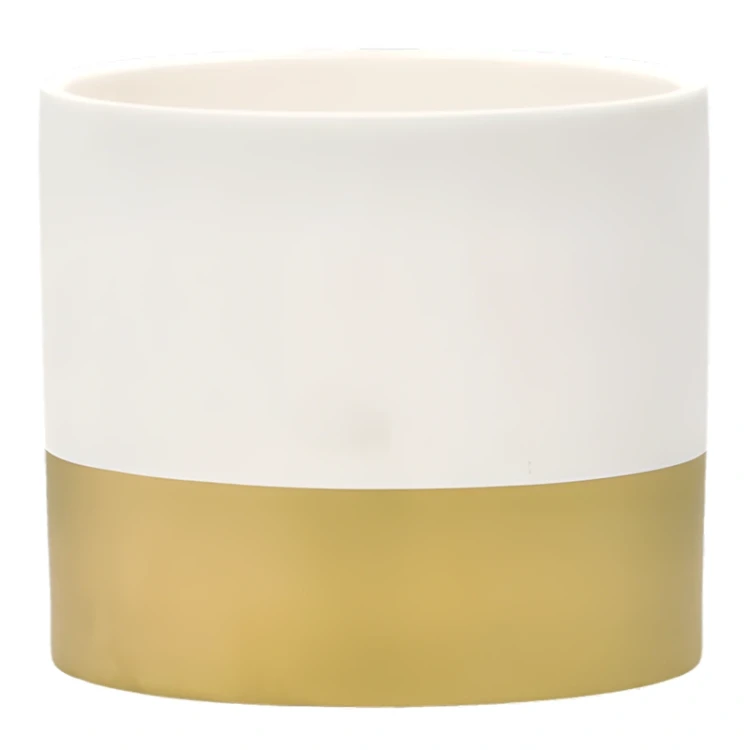 Ceramiczna osłonka z złotym pasem 15x15x13,2 cm biało-złota