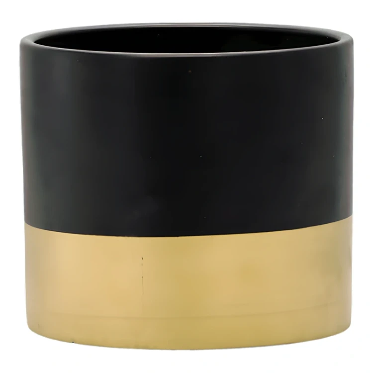 Ceramiczna osłonka z złotym pasem 15x15x13,2 cm czarno-złota