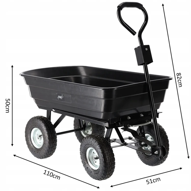 Wymiary czarnego wózka ogrodowego - 75l 300KG