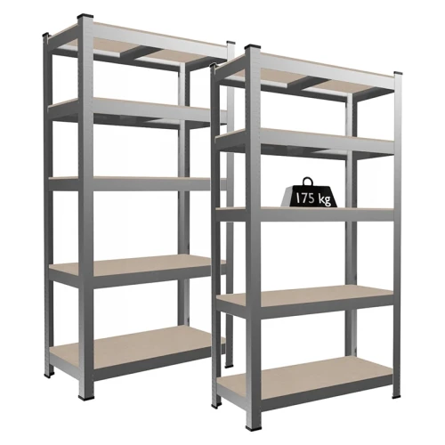 Zestaw regałów magazynowych 5 poziomowych 40x90x180 cm - 175 kg