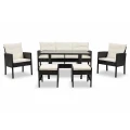 Ratanowe meble ogrodowe z szklanym stolikiem - 6 elementów