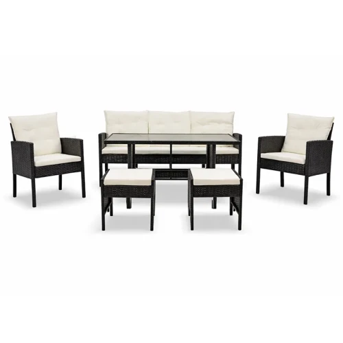 Ratanowe meble ogrodowe z szklanym stolikiem - 6 elementów