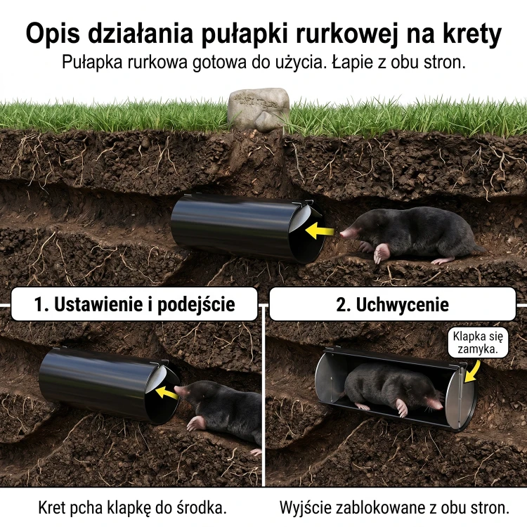 Skuteczna pułapka na krety i nornice tunelowa 20 cm