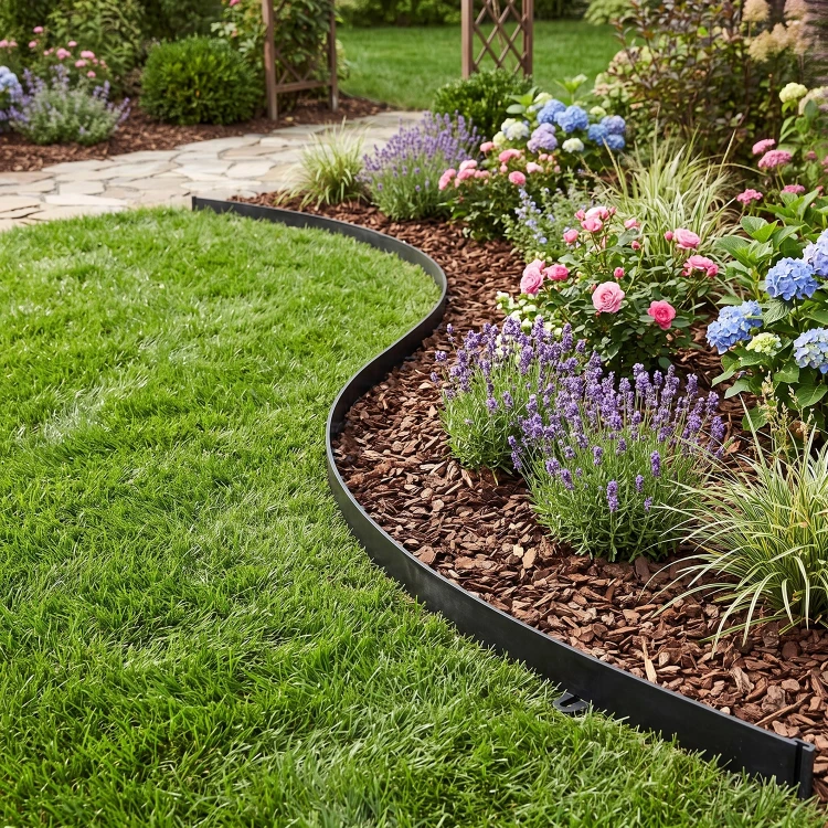 Elastyczne obrzeże FLEXI 40mm 1m czarne plastikowe +kotwy 5 szt GardenPlus
