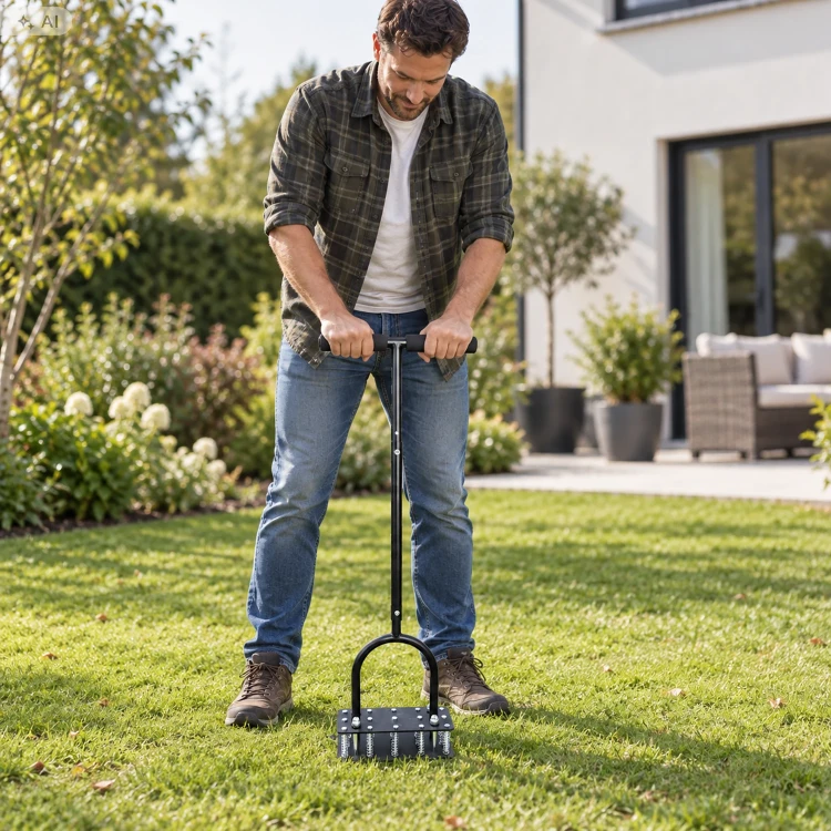Aerator wertykulator ręczny 90 cm 15 kolców metalowy czarny LAR0156
