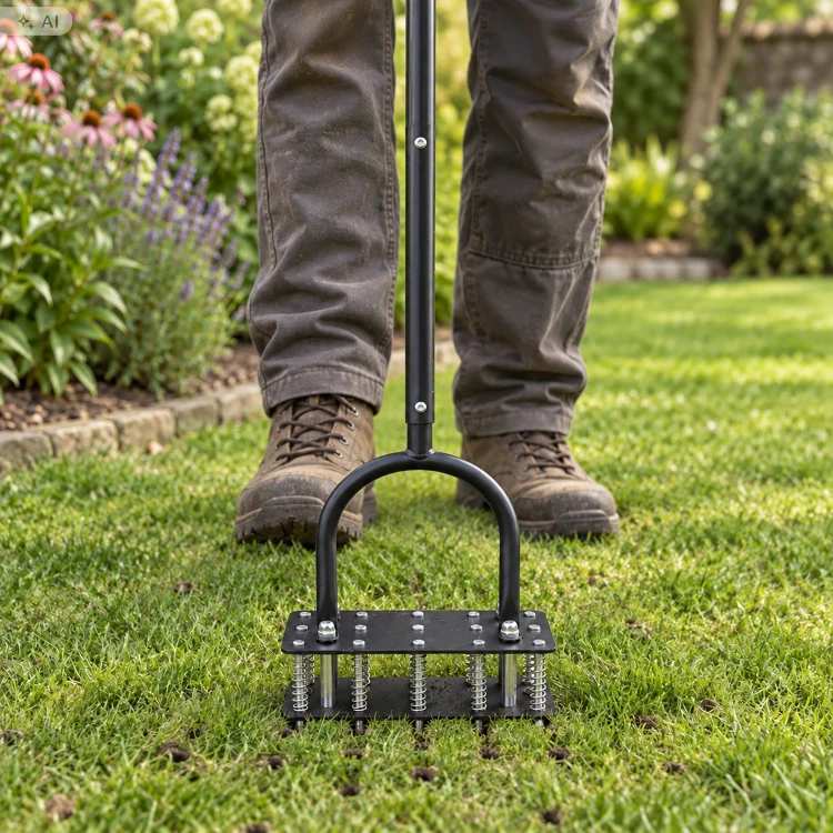 Aerator wertykulator ręczny 90 cm 15 kolców metalowy czarny LAR0156