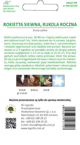 Rokietta siewna, rukola roczna tył