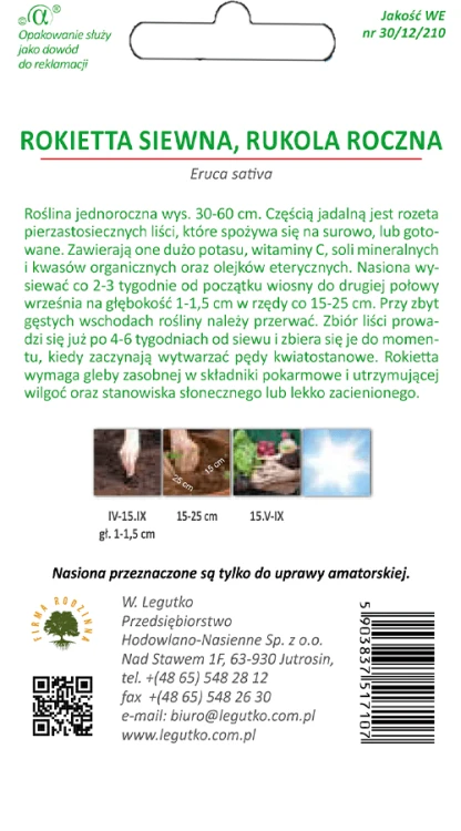 Rokietta siewna, rukola roczna tył