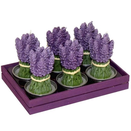 Komplet 6 świeczek bukiet lawendy