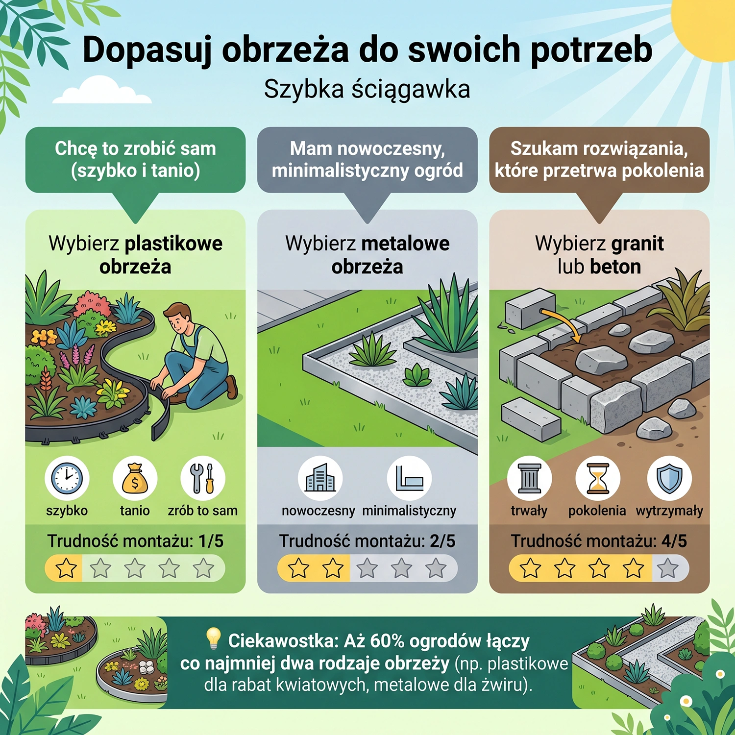 Jak wybrać obrzeża? Zestawienie materiałów pod kątem stylu, budżetu i montażu